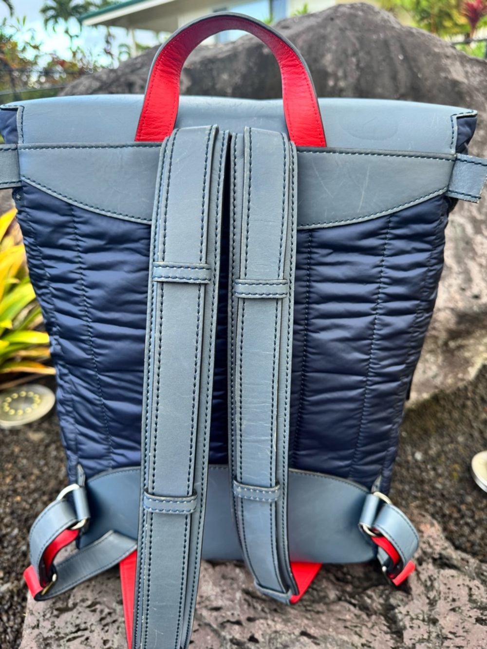 Christian Louboutin Apoloubi Blue Nylon & Leather Textured Backpack - Picture 11 of 16